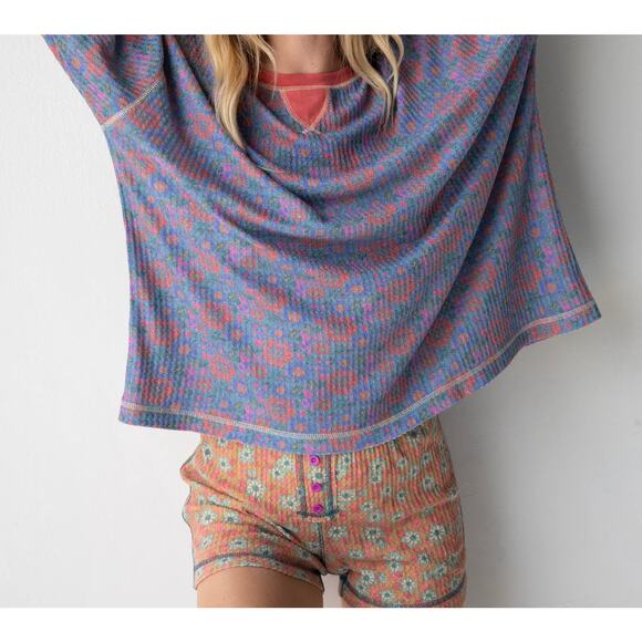 Natural Life NEW Waffle Knit Pajama Floral Shorts Medium Boho Loungewear - Picture 2 of 6